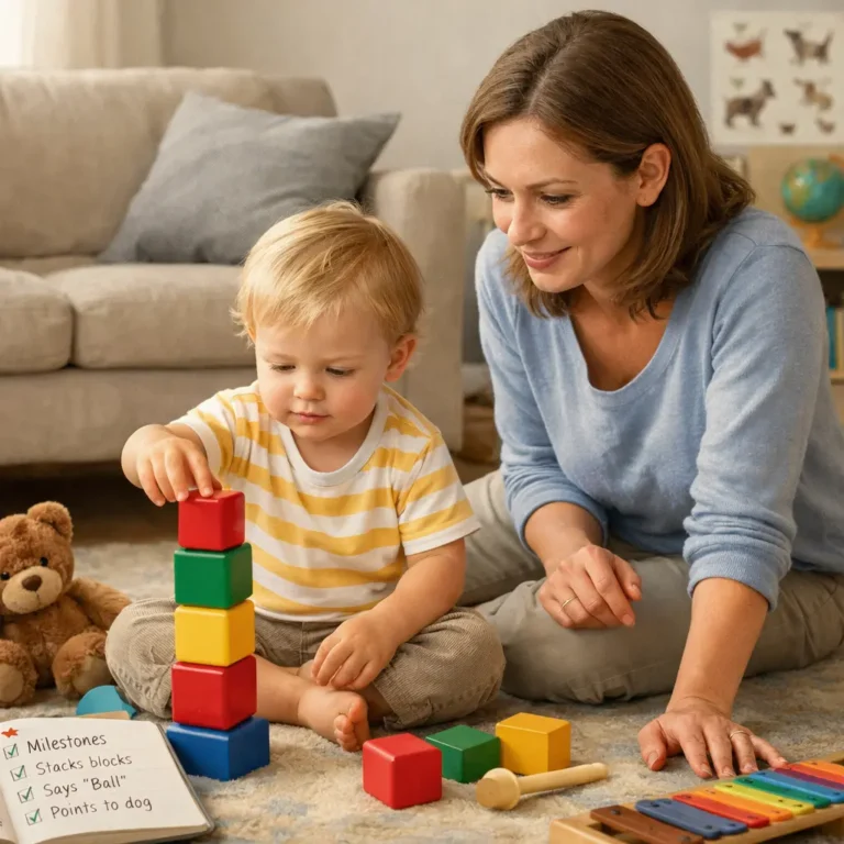 Parent observing early signs of autism spectrum disorder in a toddler