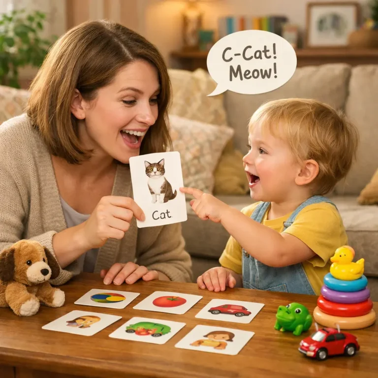 Parent observing early signs of speech and language disorders in a toddler