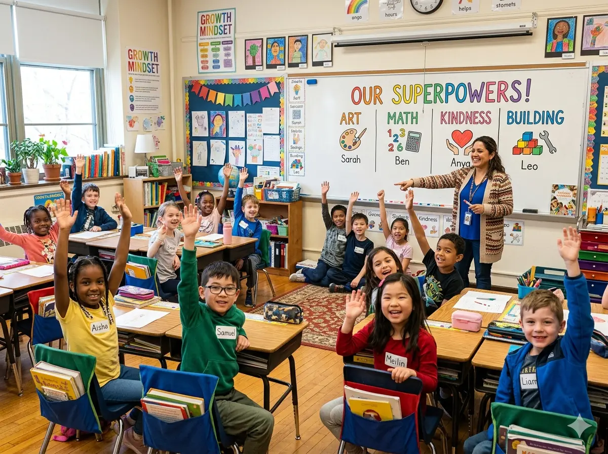 A classroom activity where students identify their own strengths, helping to build self-esteem in children with learning disabilities by celebrating diverse abilities.