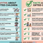 Infographic debunking 7 common myths about gifted children, with facts and research-based explanations.