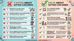 7 Common Myths About Gifted Children: What Every Parent Should Know Infographic debunking 7 common myths about gifted children, with facts and research-based explanations.
